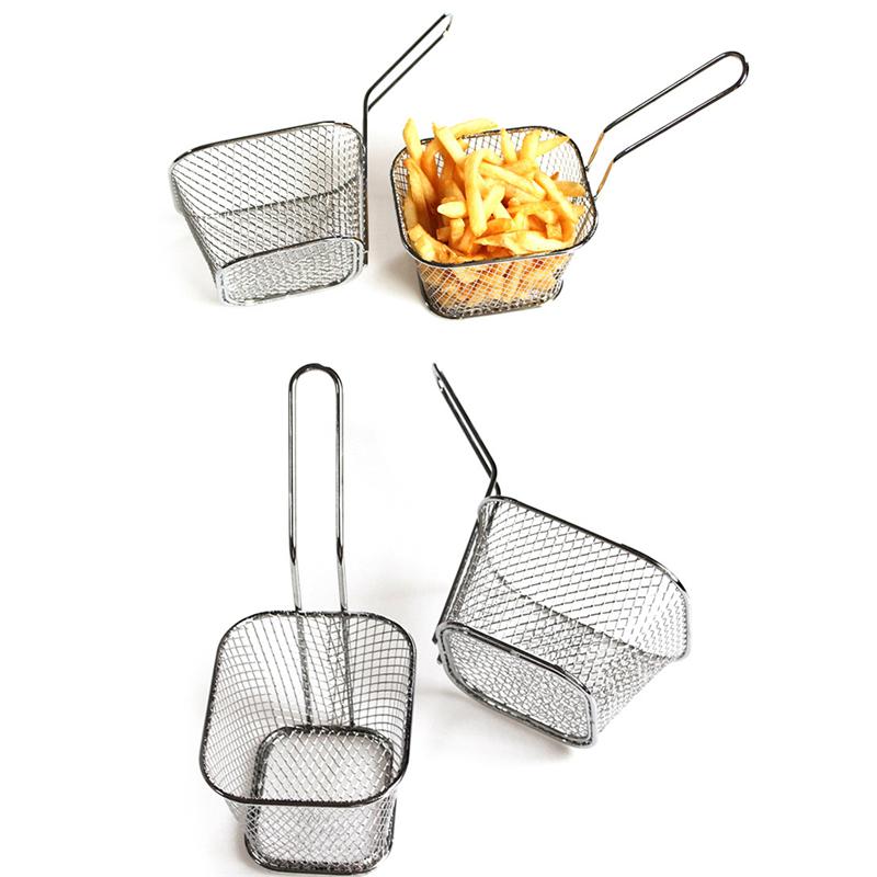 Изображение товара: 1 шт. металлическая корзина из нержавеющей стали, Сервировочные инструменты для приготовления пищи, корзина для картофеля фри, мини-корзина для хранения жарки, кухонные предметы для дома