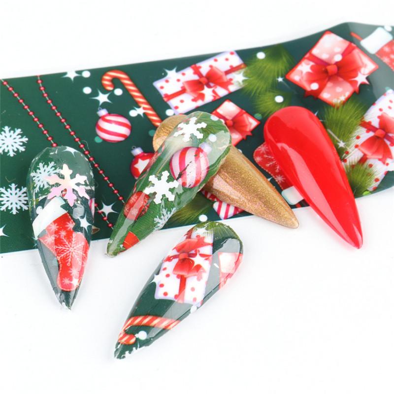 Изображение товара: Рождественские переводные наклейки из фольги для ногтей, 10 листов снежных узоров, наклейки для ногтей, наклейки для ногтей, маникюрные наборы