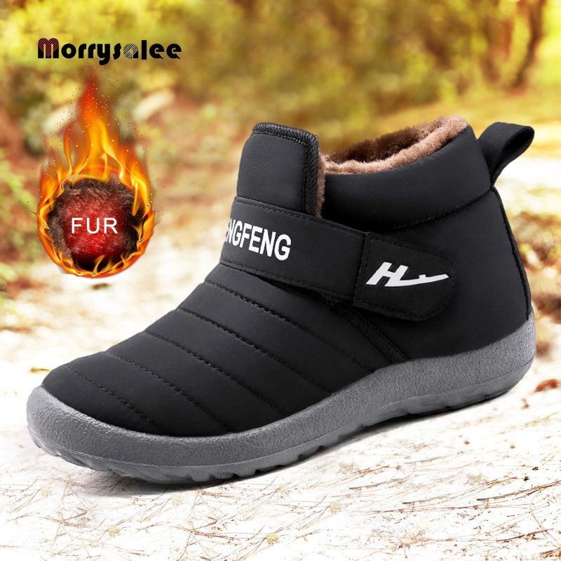 Изображение товара: Мужские теплые ботинки, черные ботинки до щиколотки, водонепроницаемая Уличная обувь для снега, зима 2020
