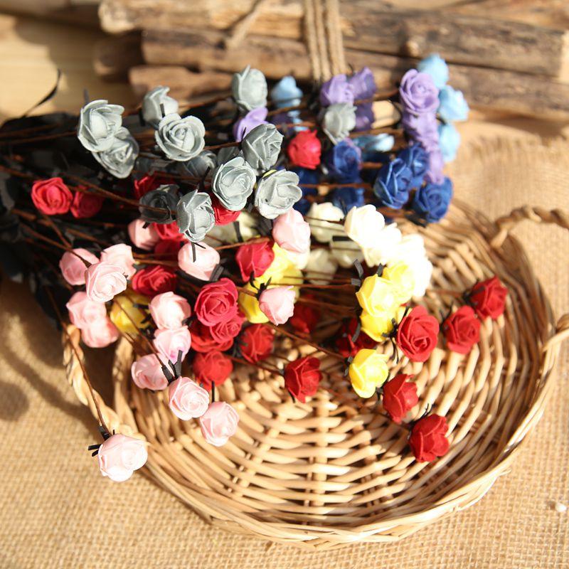 Изображение товара: 1 букет из 15 цветков Мини-Роз, цветные пенопластовые цветы, искусственный цветок, домашний декор для свадьбы, Маленькие розы, украшение для букета