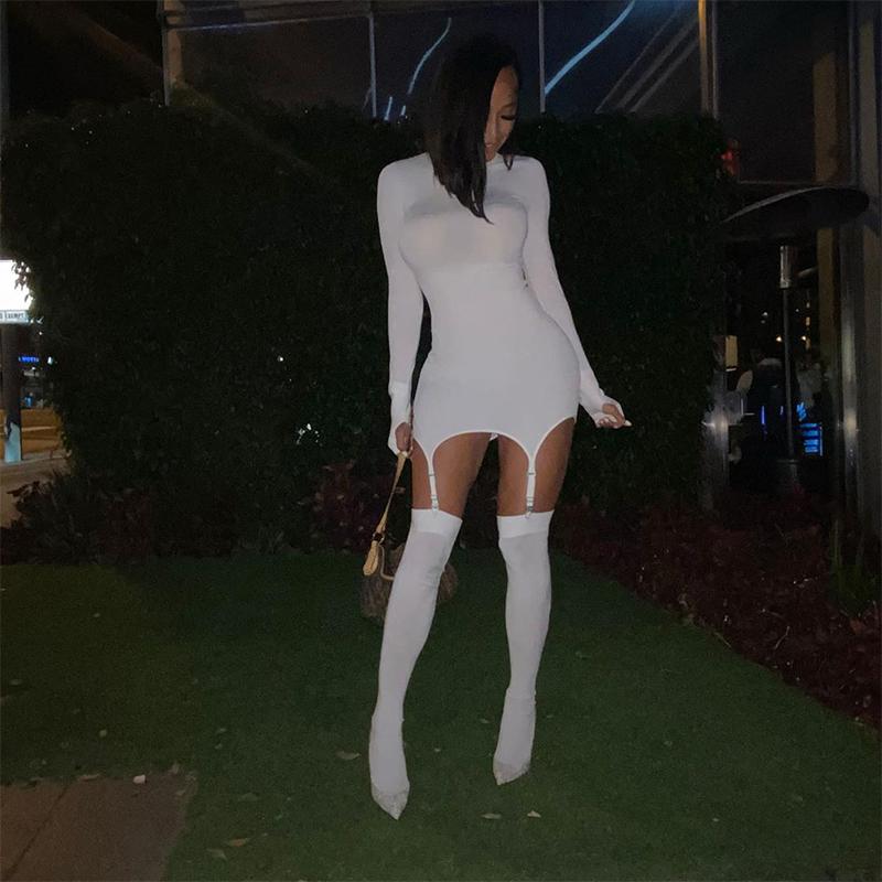 Изображение товара: Hirigin осень 2020, женские сексуальные носки с высоким воротником и длинным рукавом, облегающее платье, вечерние платья для ночного клуба знаменитостей
