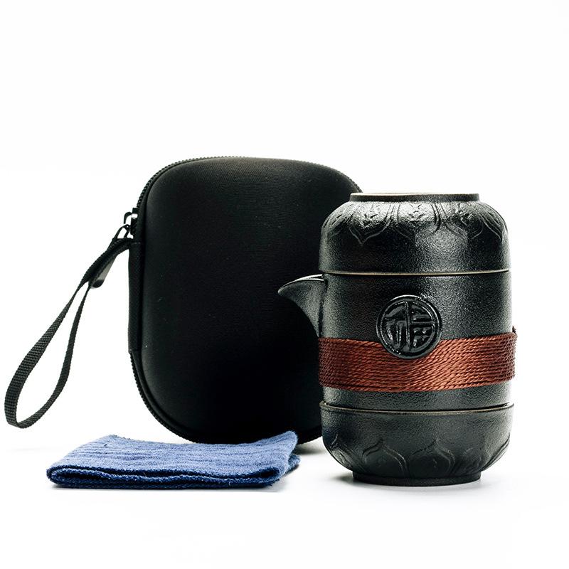 Изображение товара: Черная керамика Экспресс чашка, один горшок, два концентрических чашки Портативный Путешествия Чайный Набор