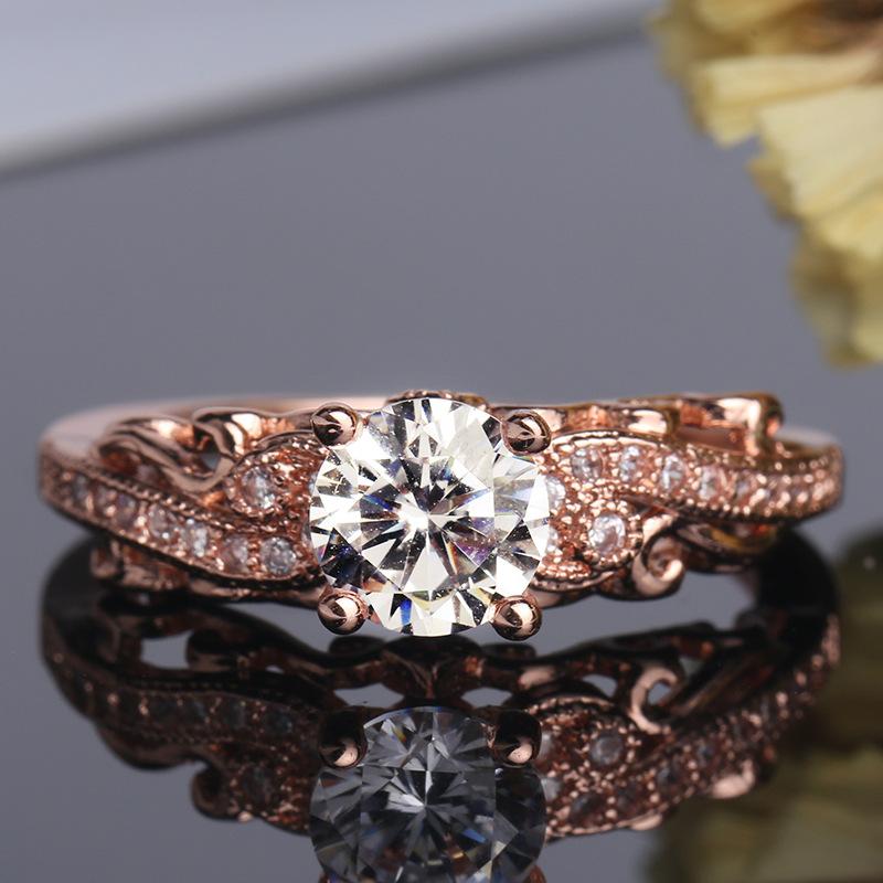 Изображение товара: Элегантные кольца в стиле ретро, розовое золото, четыре когти, пасьянс, Cz Кристалл, навсегда, обручальное кольцо, ювелирные изделия для женщин, кольца, ювелирные изделия 6-10