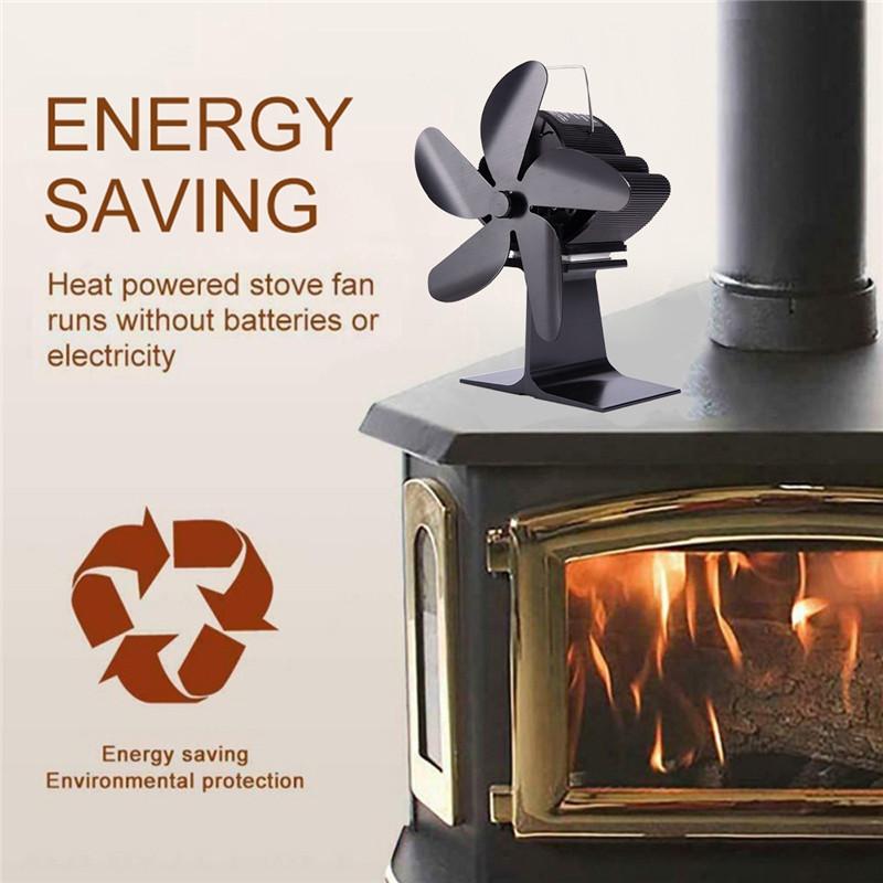 Изображение товара: Вентилятор для камина, 5 лопастей, с термометром, для дровяной печи, экологичный, тихий, для дома, эффективное распределение тепла