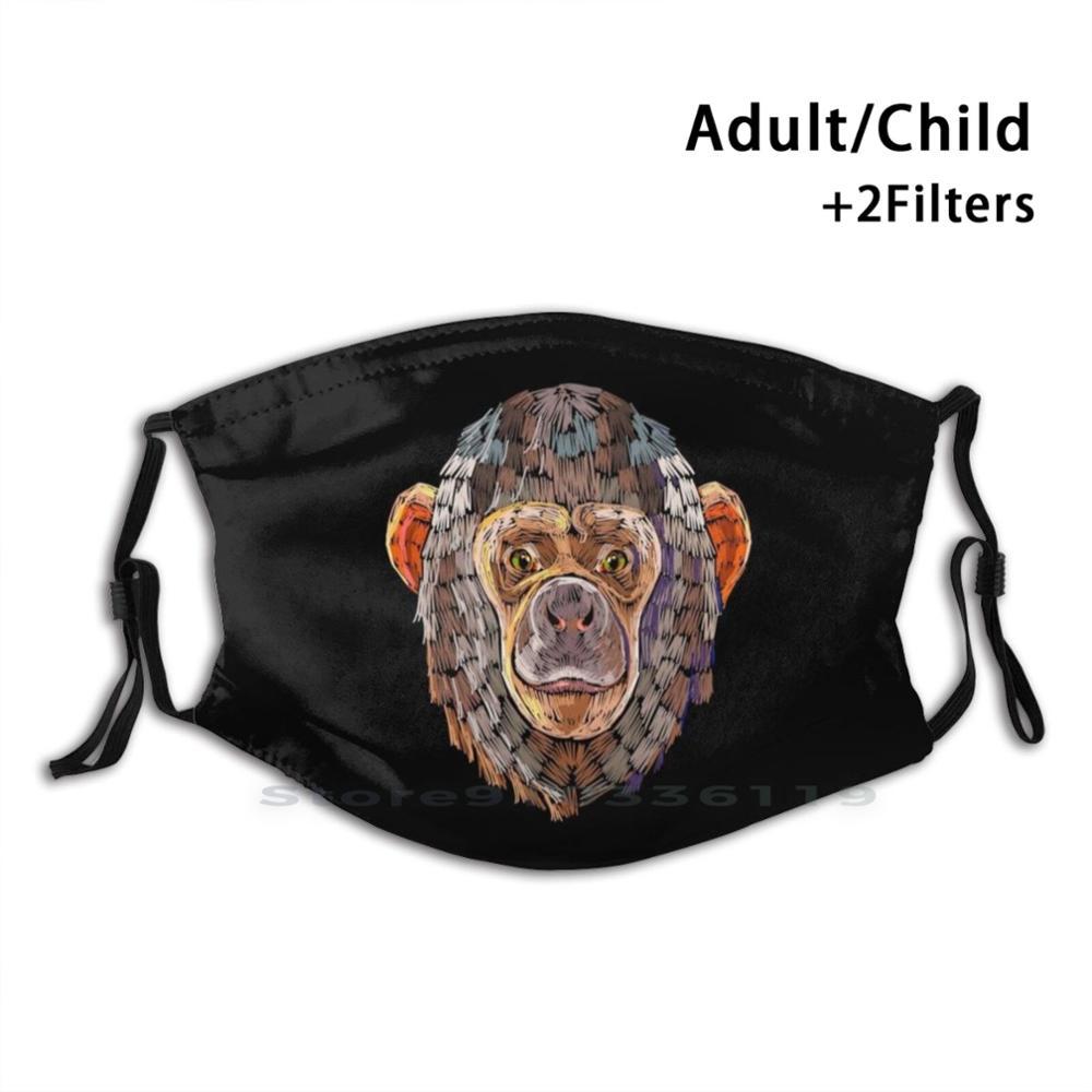 Изображение товара: Многоразовая маска для лица с вышивкой обезьяны, с фильтрами, Детская африканская маска с животными, декоративный дизайн мультяшного шимпанзе