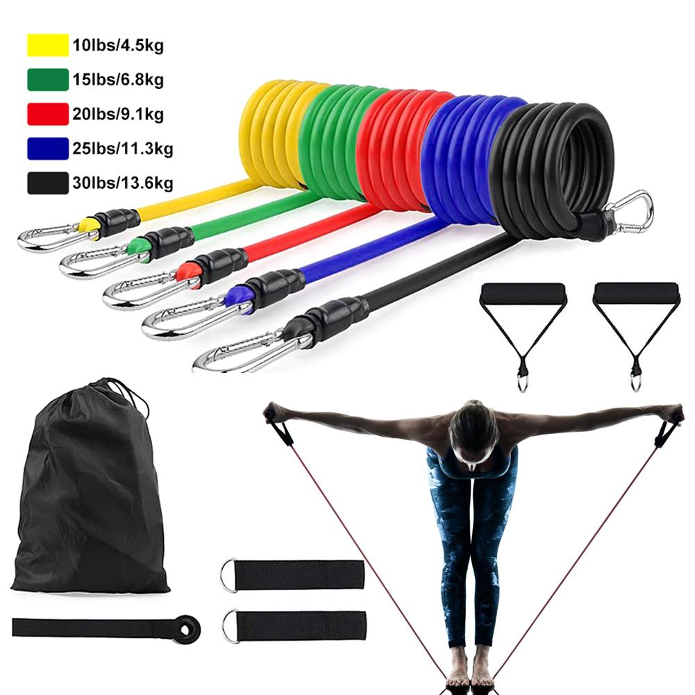 Изображение товара: 17 шт. в комплекте, многофункциональный спортивный набор для вытягивания, эластичный шнур для йоги, фитнеса, тренировочный съемник, алюминиевый карабин с кольцом