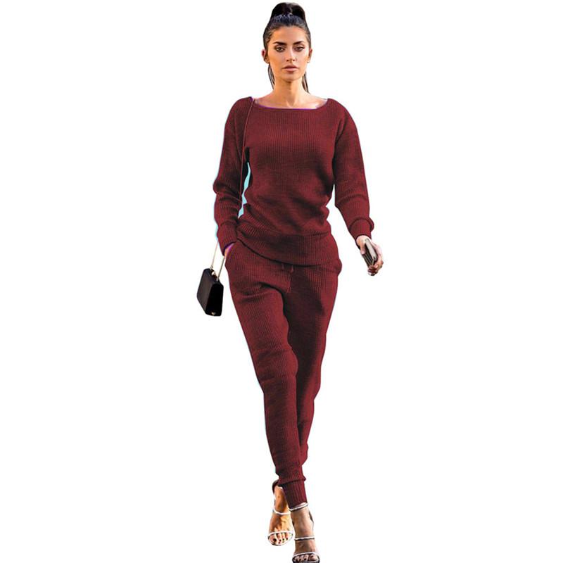 Изображение товара: Autumn Winter Knitted Tracksuit Round Neck Sweatshirts Casual Suit Women Clothing 2 Piece Set Knit Pant Sporting Suit Female