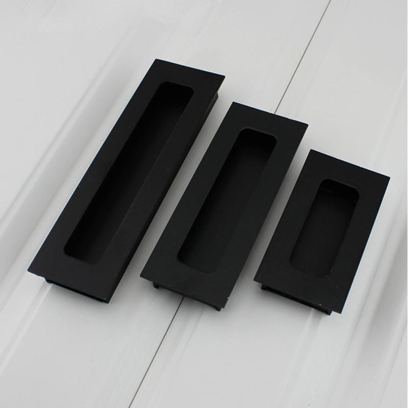 Изображение товара: Черные раздвижные входные двери из алюминиевого сплава, для сарая, деревянных дверей, невидимые скрытые ручки для внутренних дверей, черные