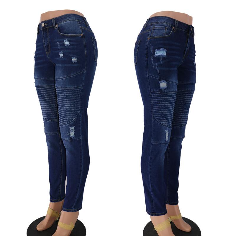 Изображение товара: Узкие джинсы Meqeiss, женские байкерские хлопковые джинсовые брюки, брюки-карандаш до щиколотки, повседневные брюки, синие эластичные рваные джинсы