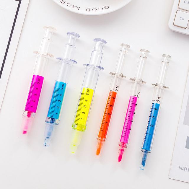 Изображение товара: Цилиндрическая 6-цветная флуоресцентная ручка, Kawaii, шприц Акварельная ручка, канцелярские школьные принадлежности