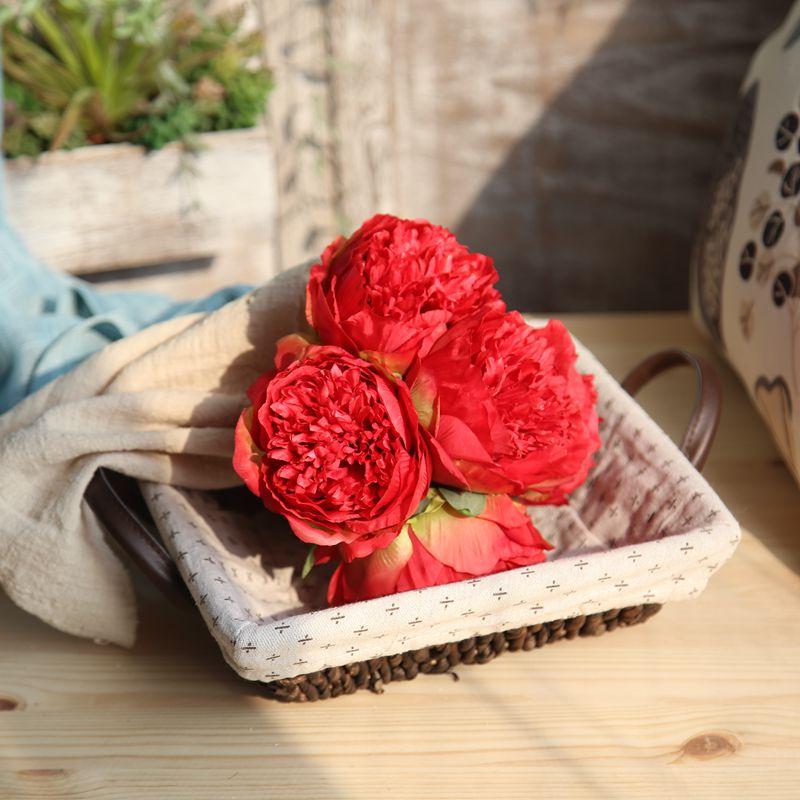 Изображение товара: 1 букет из 5 искусственных пионов, цветы для невесты «сделай сам», Шелковый цветок, букет из шелковых цветов для украшения дома и свадьбы