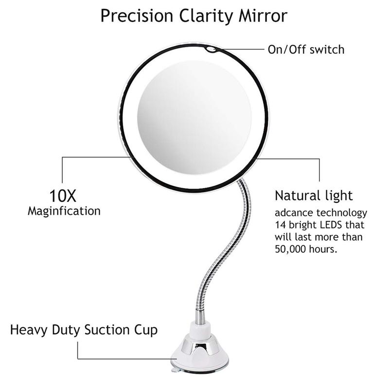Изображение товара: Led 10X nifying зеркало для макияжа освещенное туалетное зеркало для ванной круглое зеркало с поворотом на 360 градусов, гибкое
