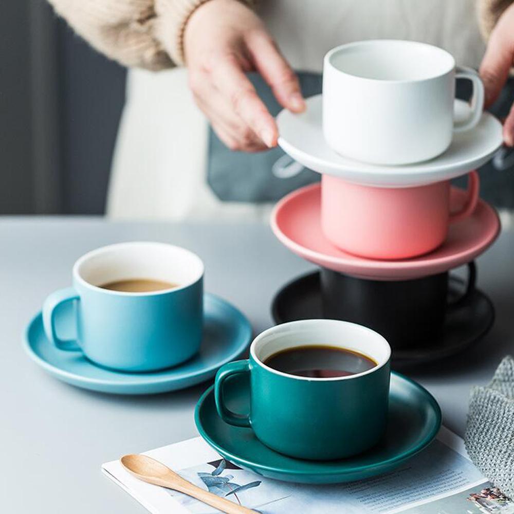 Изображение товара: Набор из керамической кофейной чашки и блюдца в скандинавском стиле, простая кружка для молочного сока, чашка для завтрака, чашка для послеобеденного чая и блюдо, кофейная посуда