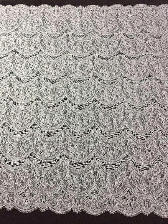 Изображение товара: Кружевная кружевная ткань Шантильи 3 ярда в форме волны, французская кружевная ткань для невесты, кружевная ткань с белыми ресницами