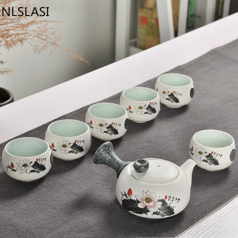 Изображение товара: 7 керамический чайный сервиз, китайский чайный сервиз, домашний керамический чайный сервиз, чайный сервиз, питьевая утварь, зимний глазурь, чайный сервиз, Прямая поставка