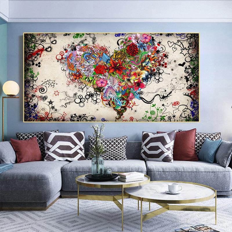 Изображение товара: Настенная картина с изображением разноцветных сердец и цветов, абстрактные постеры и принты, настенные картины для гостиной, домашний декор без рамки