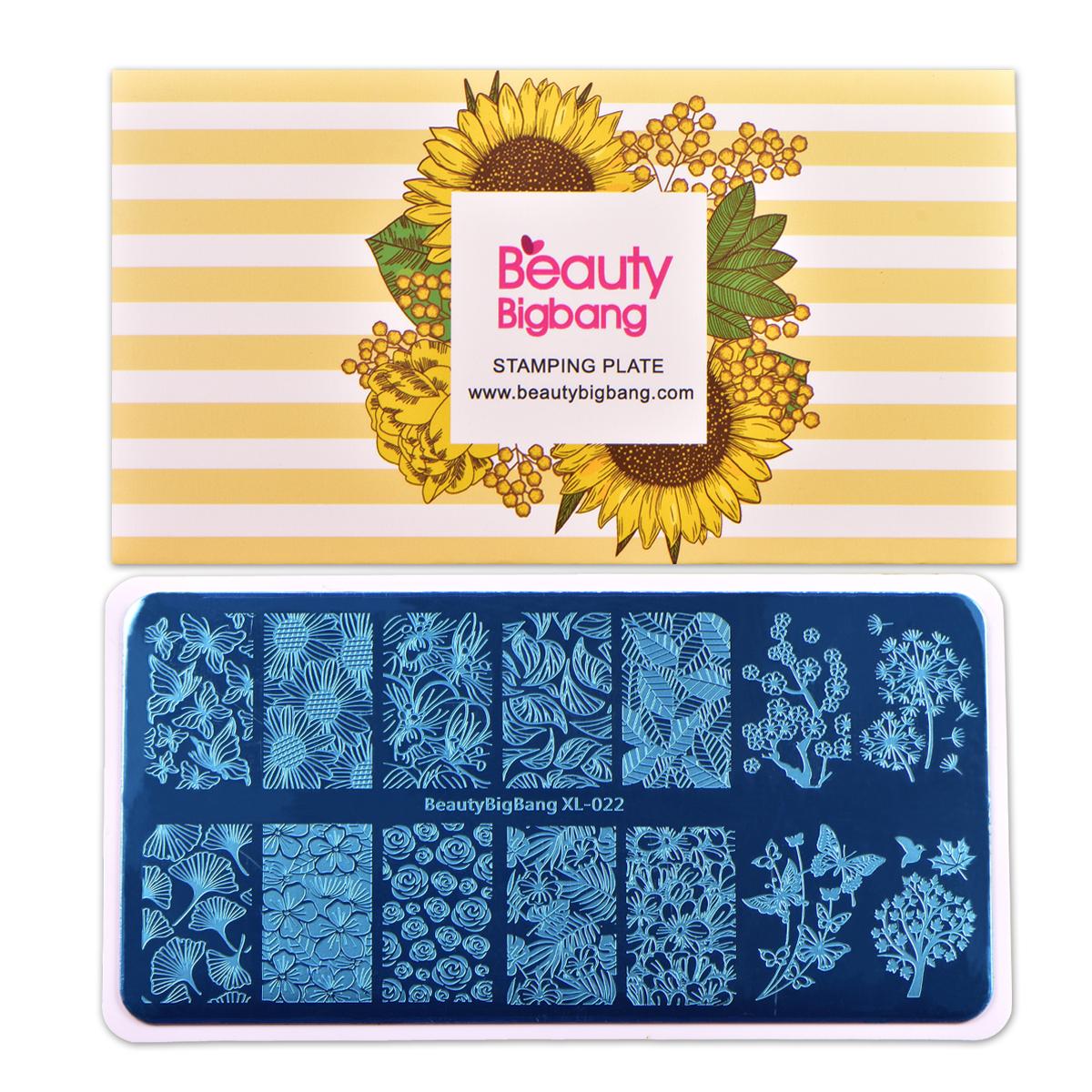 Изображение товара: Прямоугольные штамповочные пластины BeautyBigBang, Осенние бабочки, цветы, листья, тематическое изображение, штамп для дизайна ногтей, шаблон, трафареты