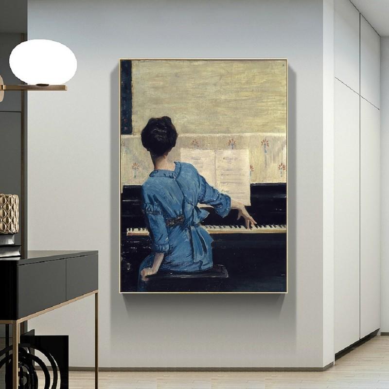 Изображение товара: ВИНТАЖНЫЙ ПЛАКАТ с пианино для девушек, фигурка, Картина на холсте, поп-настенные художественные картины на холсте для гостиной, галереи, домашний декор