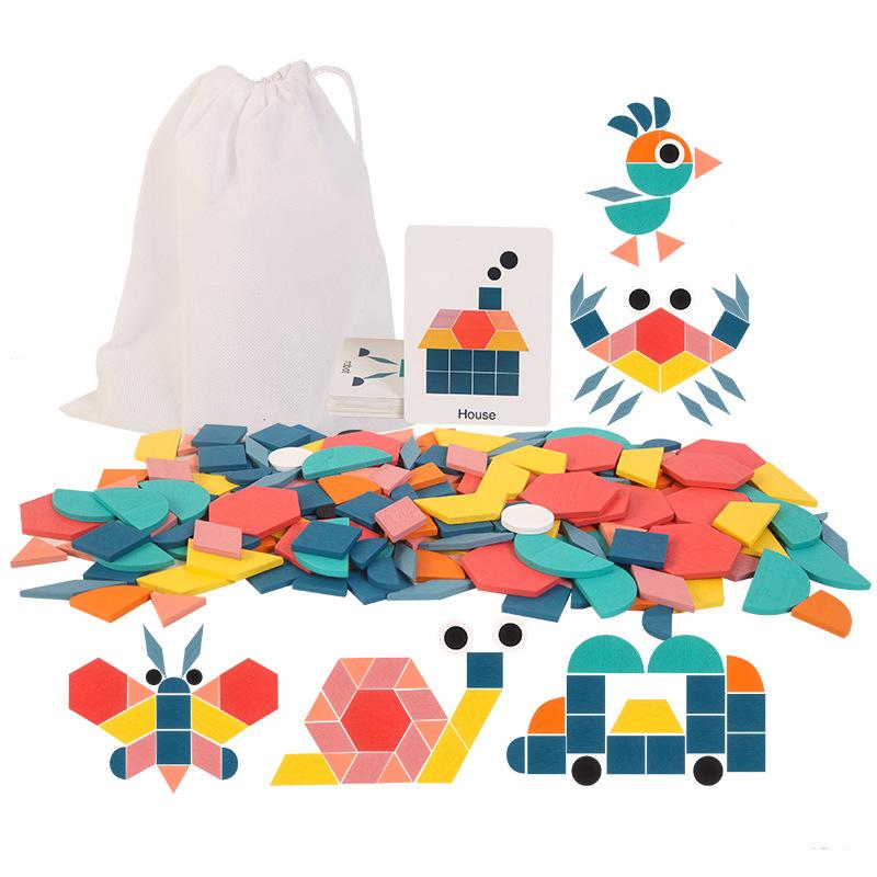 Изображение товара: Деревянные пазлы для детей, 3D Пазлы Танграм, умная доска, Детские обучающие игрушки Монтессори, пазлы геометрической формы