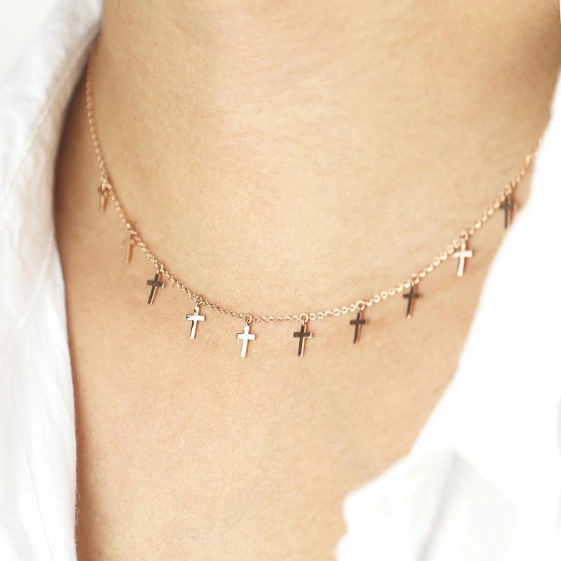 Изображение товара: Ожерелье-чокер HebeDeer, цепочка с крестиком, серебристого цвета, женские ожерелья с цепочками г.