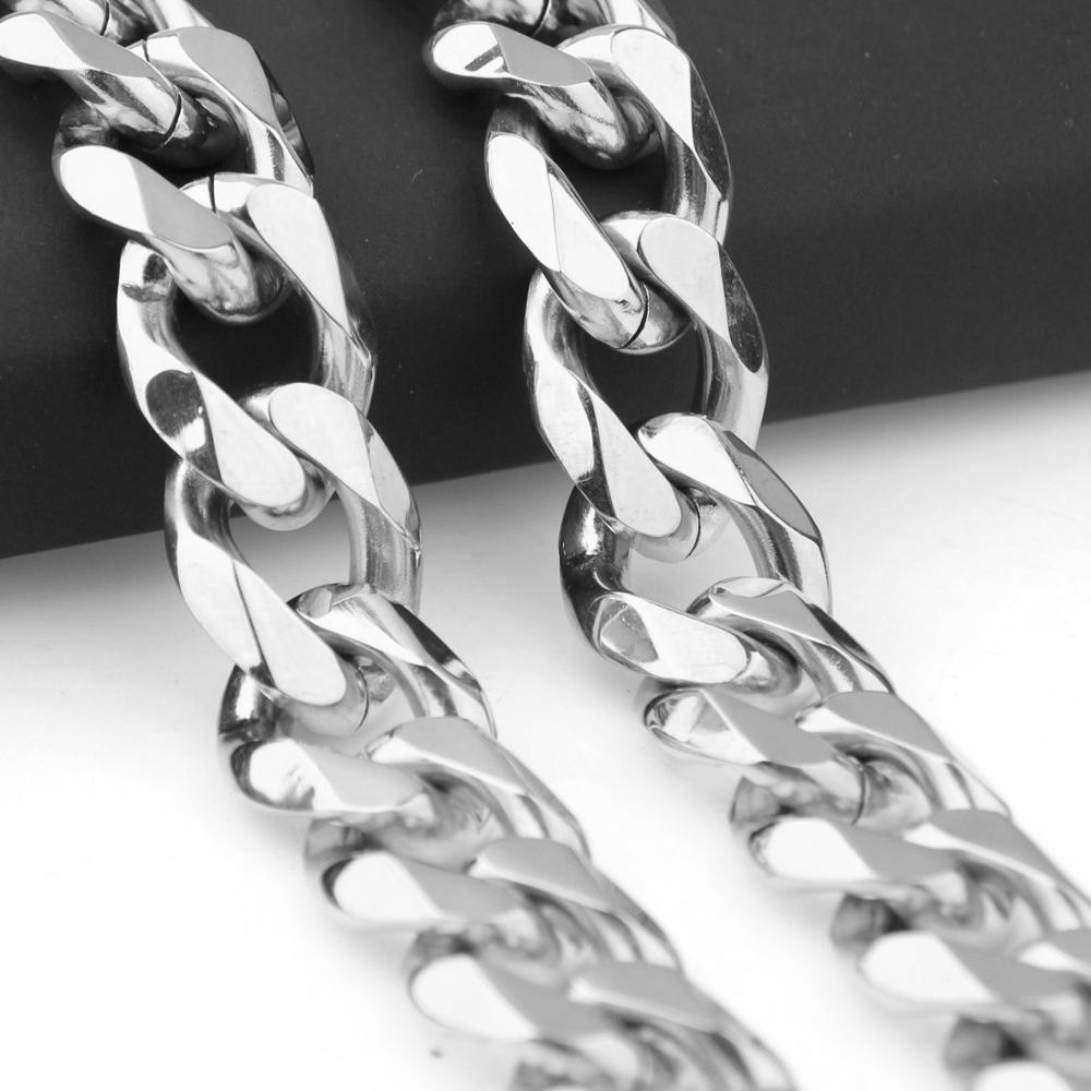 Изображение товара: 17 мм в ширину кубинское мужское ожерелье цепочка серебряного цвета из нержавеющей стали ожерелья или браслет для мужчин модные ионные Ювелирные изделия 7-40 дюймов