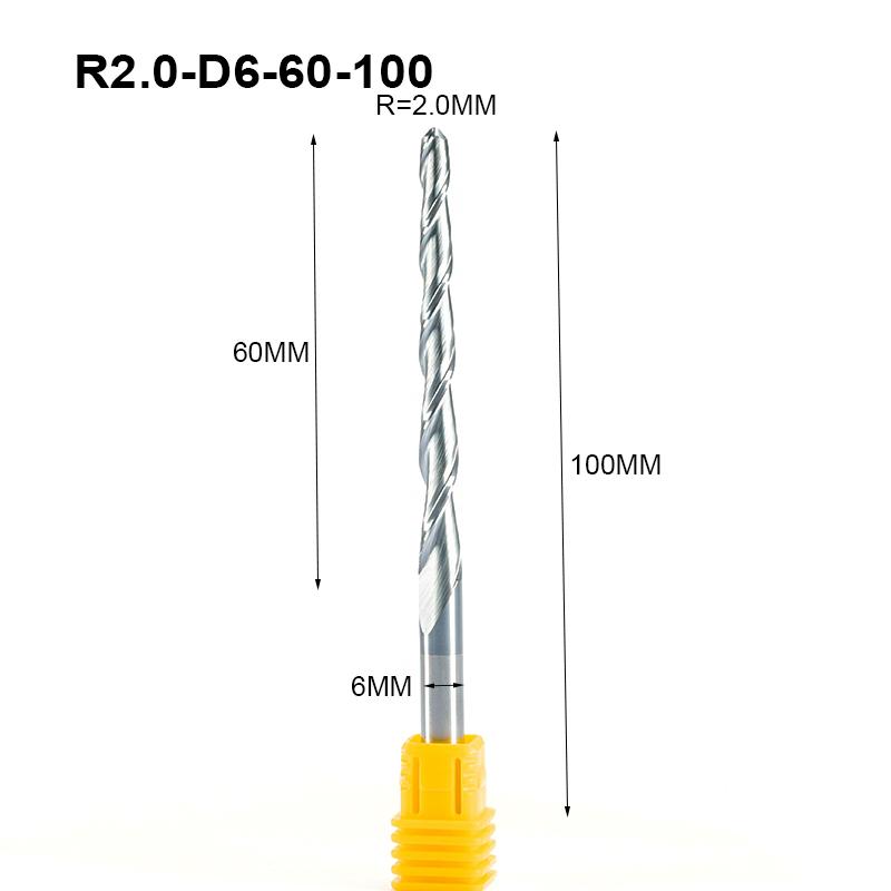Изображение товара: Фрезы концевые из карбида вольфрама r2.0xd6x60x100 мм, 4 шт./лот