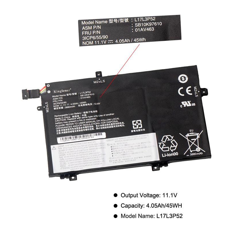 Изображение товара: Аккумулятор KingSener L17L3P52 01AV463 L17M3P53 для Lenovo ThinkPad L470 L480 E480 E580 L580 L590 11,1 В 4050 мА · ч/45 Вт · ч