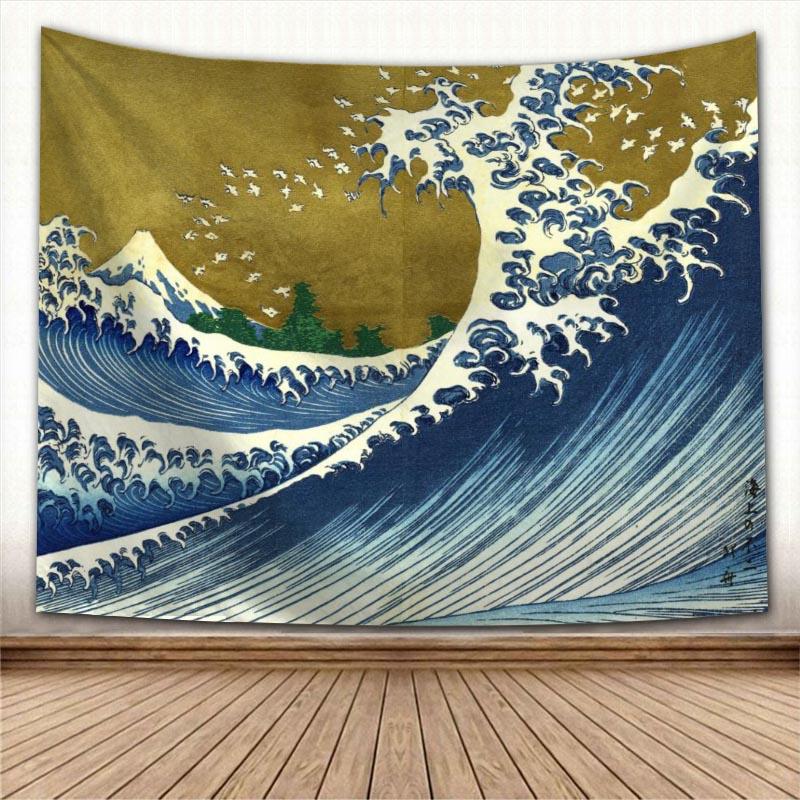 Изображение товара: Настенный подвесной гобелен с изображением большой волны канагава, настенный гобелен, тканевый фон для фотографий, скатерть для стола, настенный гобелен