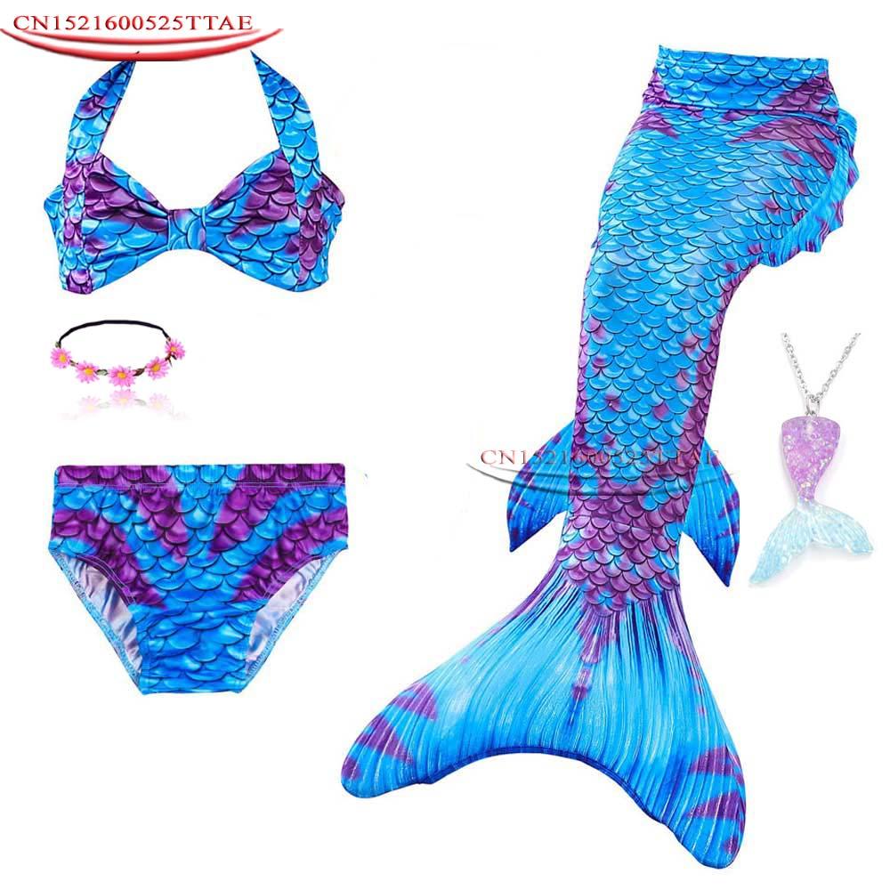 Изображение товара: Детский купальный костюм русалки для девочек 2020, купальный костюм бикини, купальный костюм с хвостом русалки, парики для косплея