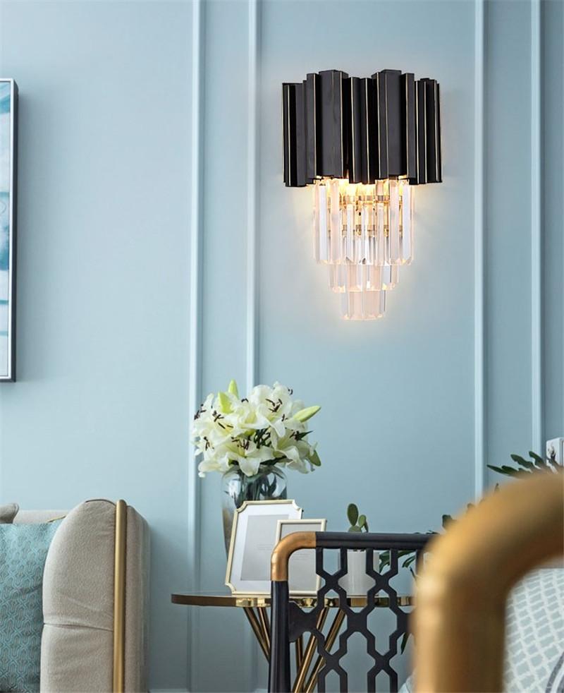Изображение товара: Хрустальный настенный светильник, настенный светильник с золотистой черной отделкой, современный К9 Хрустальный настенный светильник для спальни, гостиной