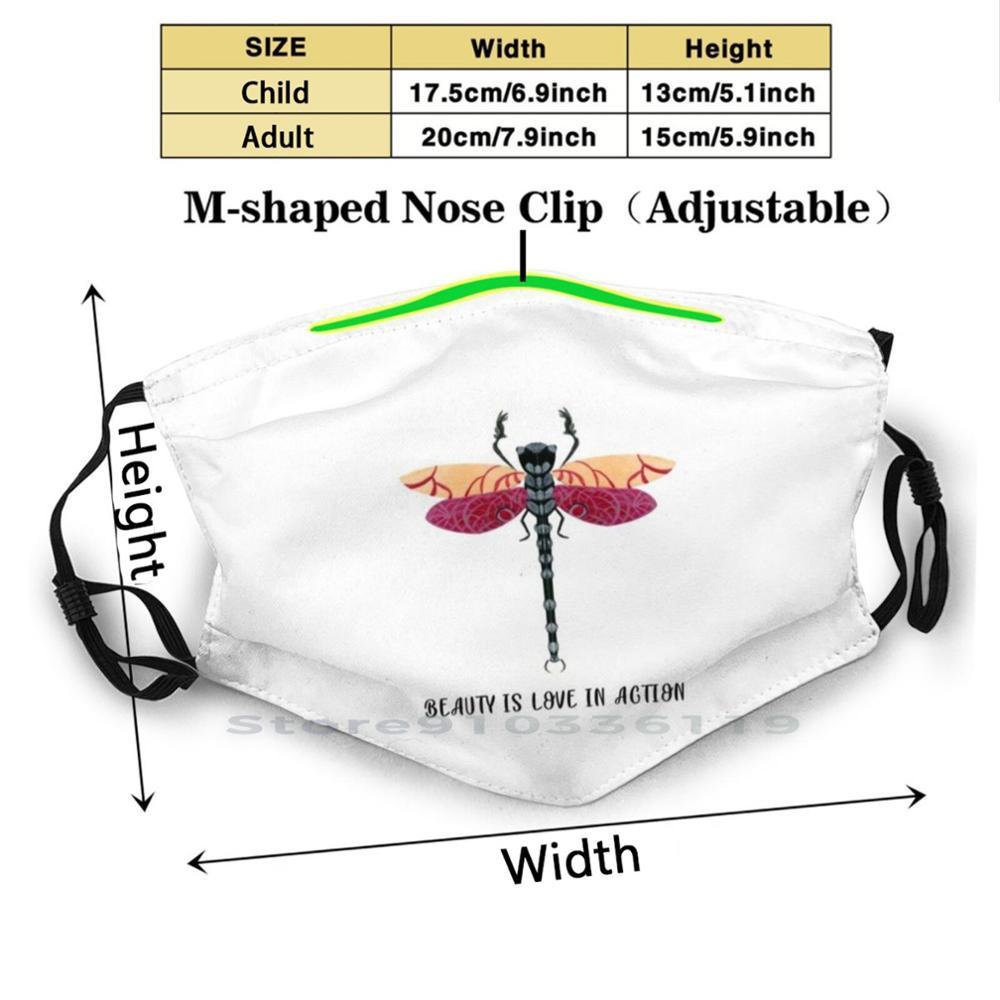 Изображение товара: Ручная роспись стрекоза с цитатой многоразовая маска для лица с фильтрами детская Стрекоза Цитата любовь красота метаморфоз рука