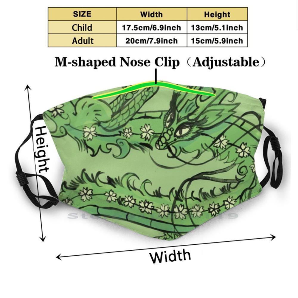 Изображение товара: Многоразовая маска для лица Spring Dragon (зеленая) с фильтрами, детская маска для лица с принтом дракона, весны, зеленого цветка вишни, чернил, Япония