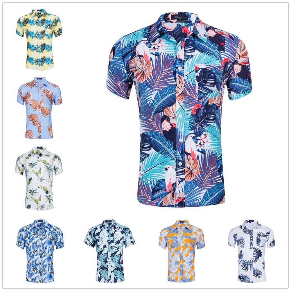 Изображение товара: Рубашка мужская с отложным воротником, гавайская уличная одежда, с коротким рукавом и цветочным принтом, лето