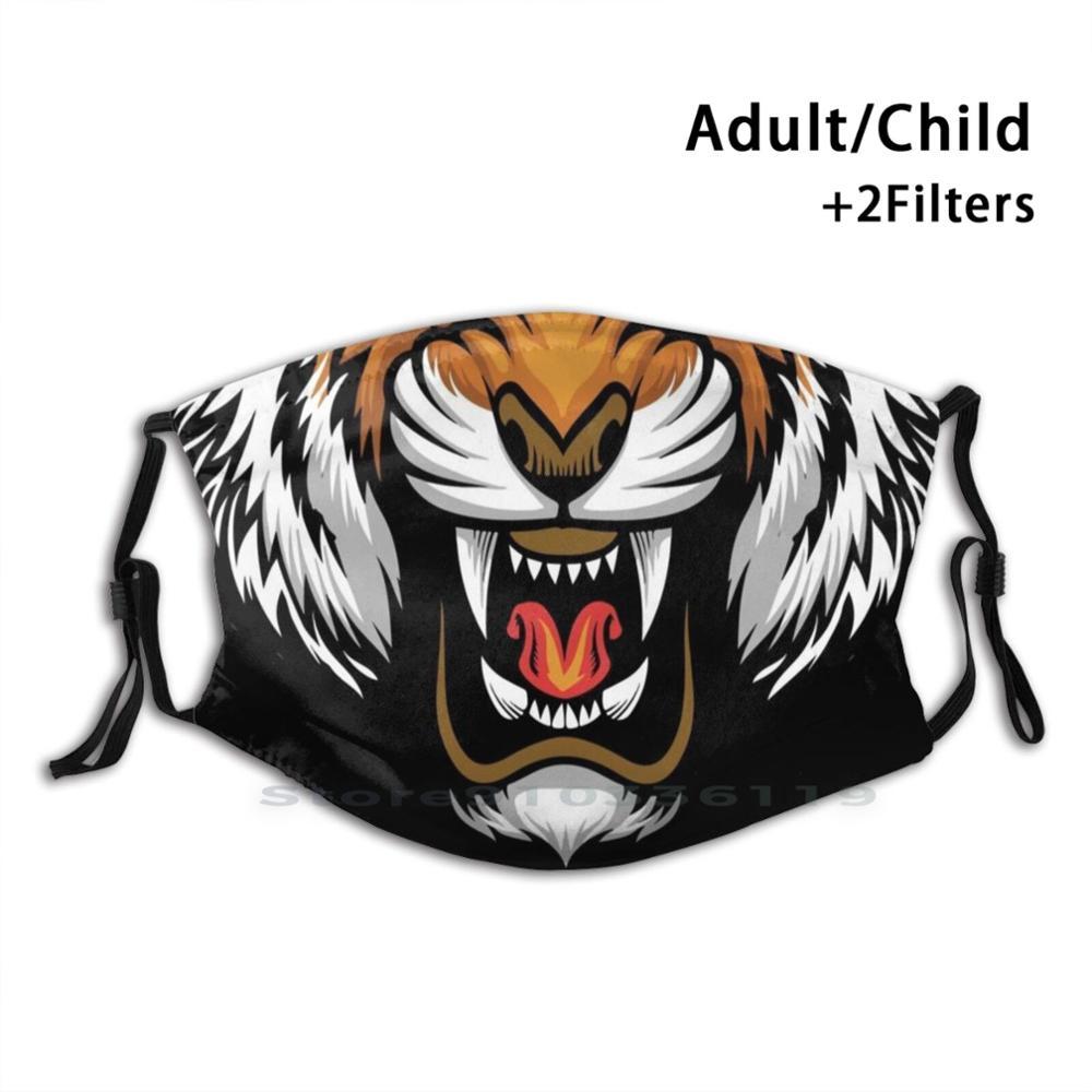Изображение товара: Милая Тигровая маска для лица с изображением рта, многоразовая маска Pm2.5, фильтр, маска для лица, Детские Тигры, бирюзовые, оранжевые, простые, тигровые, с рисунком тигра