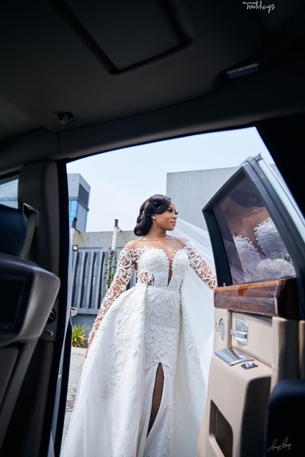 Изображение товара: Свадебное платье со съемным шлейфом, Африканское платье с длинным рукавом, с аппликацией из бисера, свадебное платье с высоким разрезом