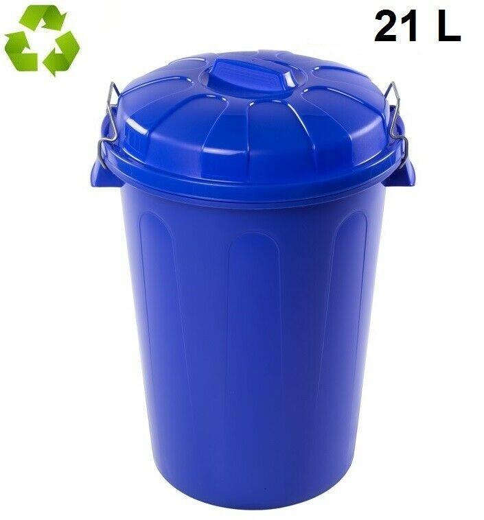 Изображение товара: Cubo de basura con tapa 21 litros basurero azul asas de presión