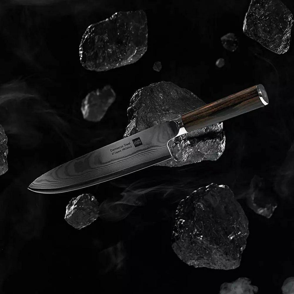 Изображение товара: 5 шт. Huohou набор ножей из дамасской стали, бытовые кухонные ножи из нержавеющей стали, прочный композитный стальной нож с деревянной ручкой
