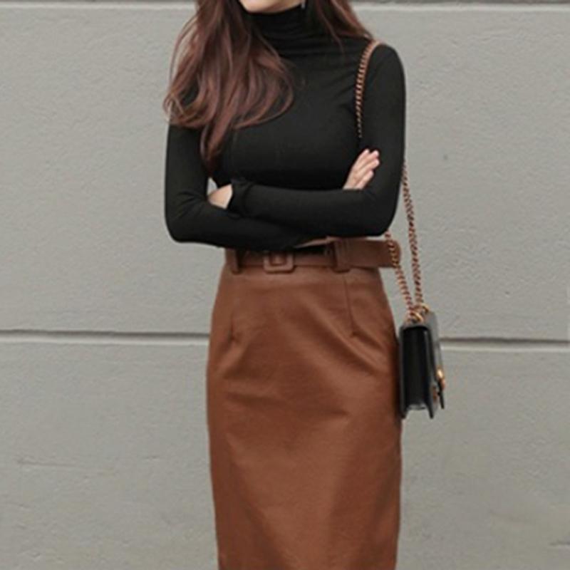 Изображение товара: Корейская рубашка в стиле Харадзюку с длинными рукавами, Женские однотонные приталенные рубашки с высоким воротником, Черные блузки Для Подружек