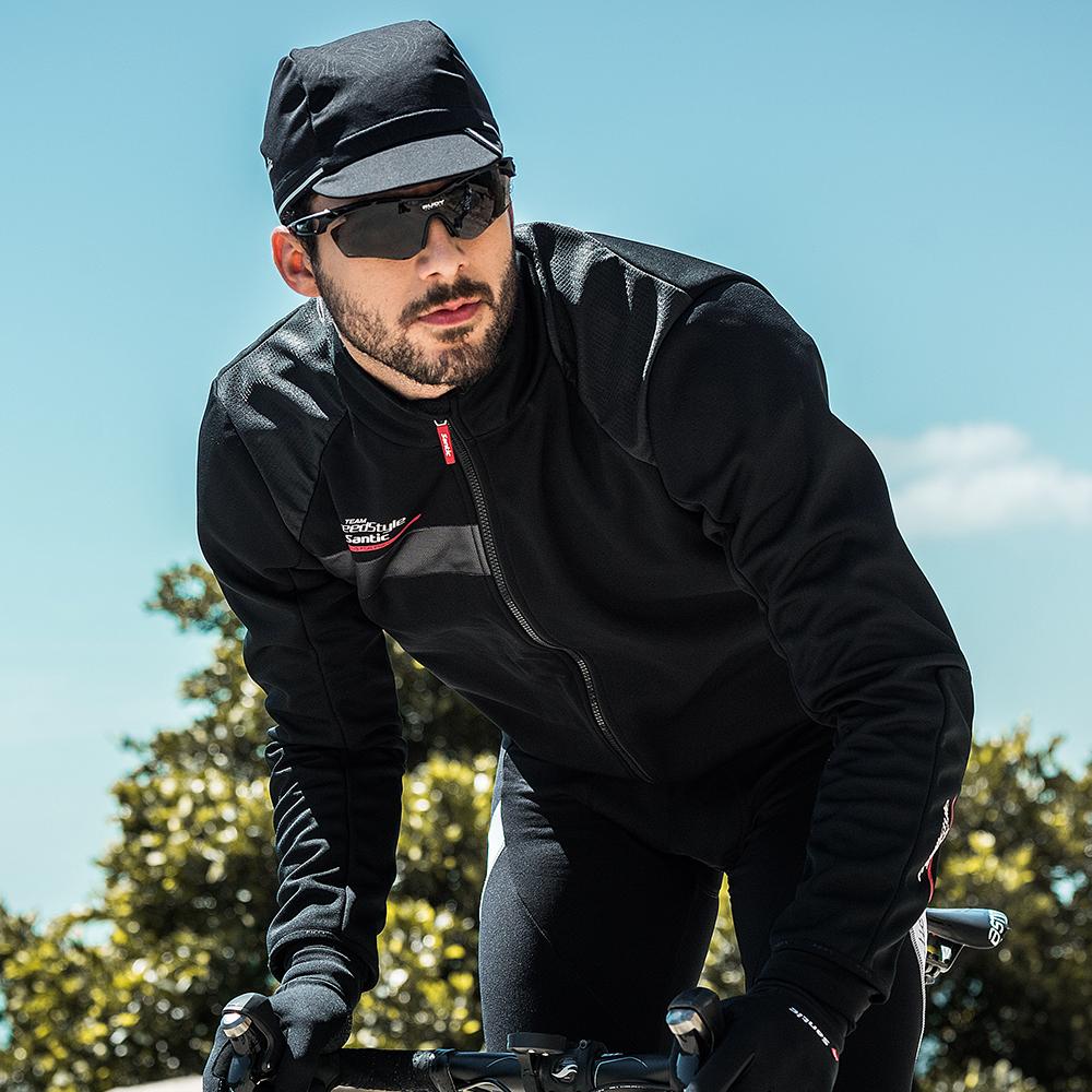 Изображение товара: Зимние велосипедные куртки Santic, флисовая термоветровка на молнии, светоотражающая ветрозащитная спортивная мужская куртка для горного велосипеда