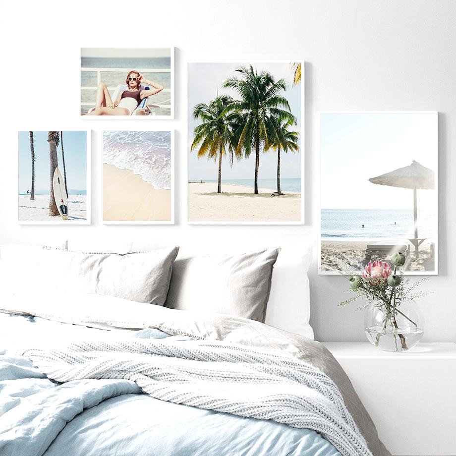 Изображение товара: Пейзаж Пляж Пальма Солнечный свет девушка настенная Картина на холсте скандинавские плакаты и принты настенные картины для гостиной Декор