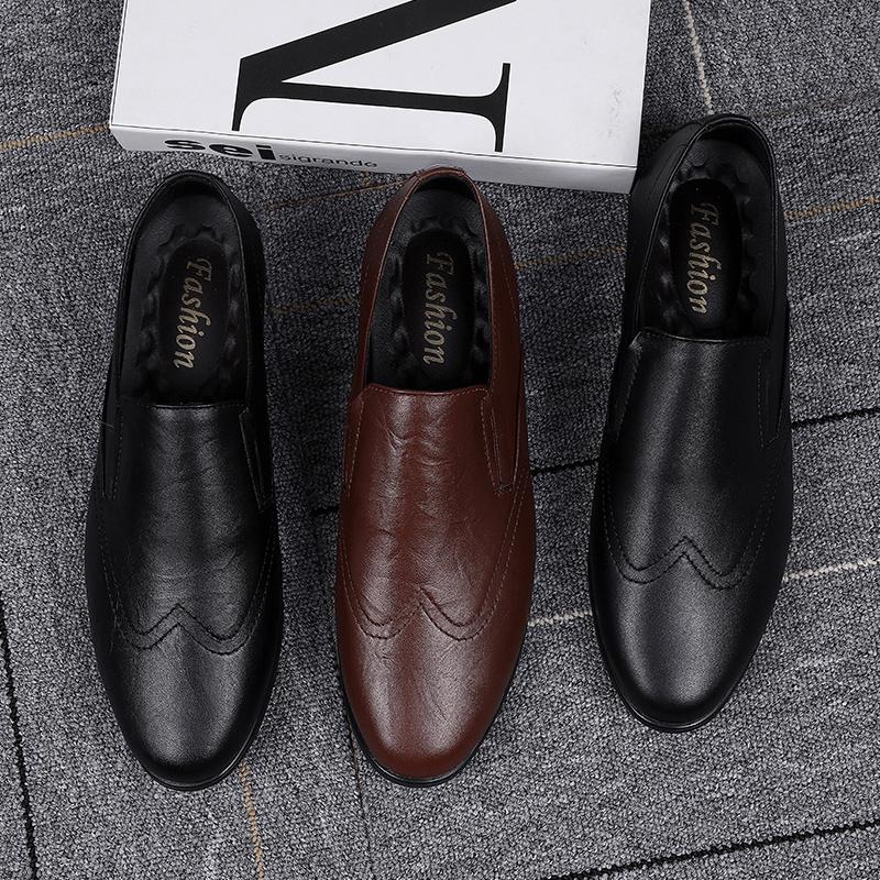 Изображение товара: New Men Peas Shoes Genuine Leather Black Loafers Shoes Men Business Formal Dress Men Designer Shoes 37-46 Men Handmade Shoes %