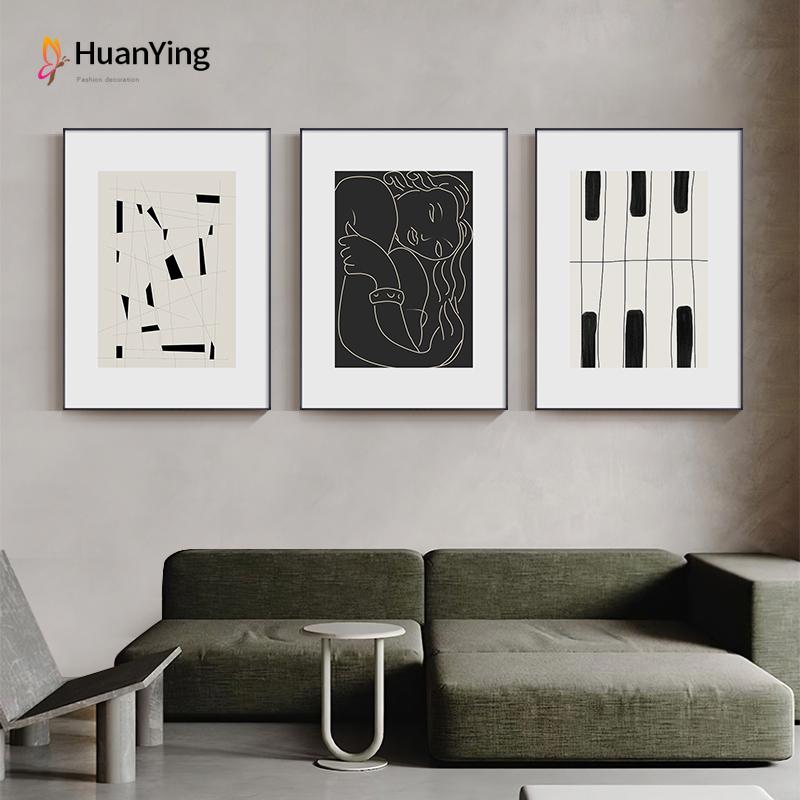 Изображение товара: Абстрактная Картина на холсте черная белая фигурка контурный плакат пианино печать Настенная картина для гостиной скандинавский домашний декор