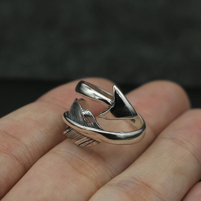 Изображение товара: Ретро тайское серебряное мужское индийское перьевое кольцо для рук женское Красное стильное 925 пробы Серебряное кольцо с открытым концом