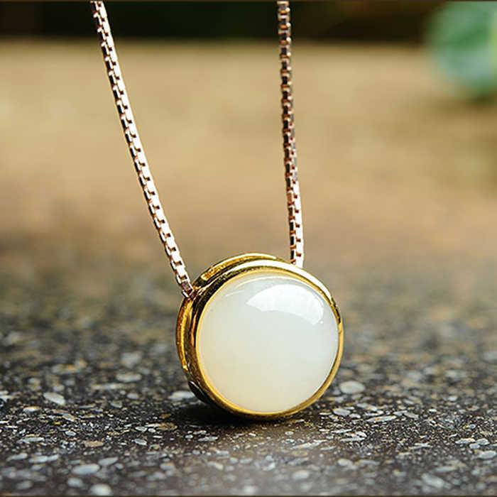Изображение товара: Ожерелье с подвеской из натурального белого нефрита, из серебра 925 пробы, модные украшения, Амулет из халцедона, подарки для женщин
