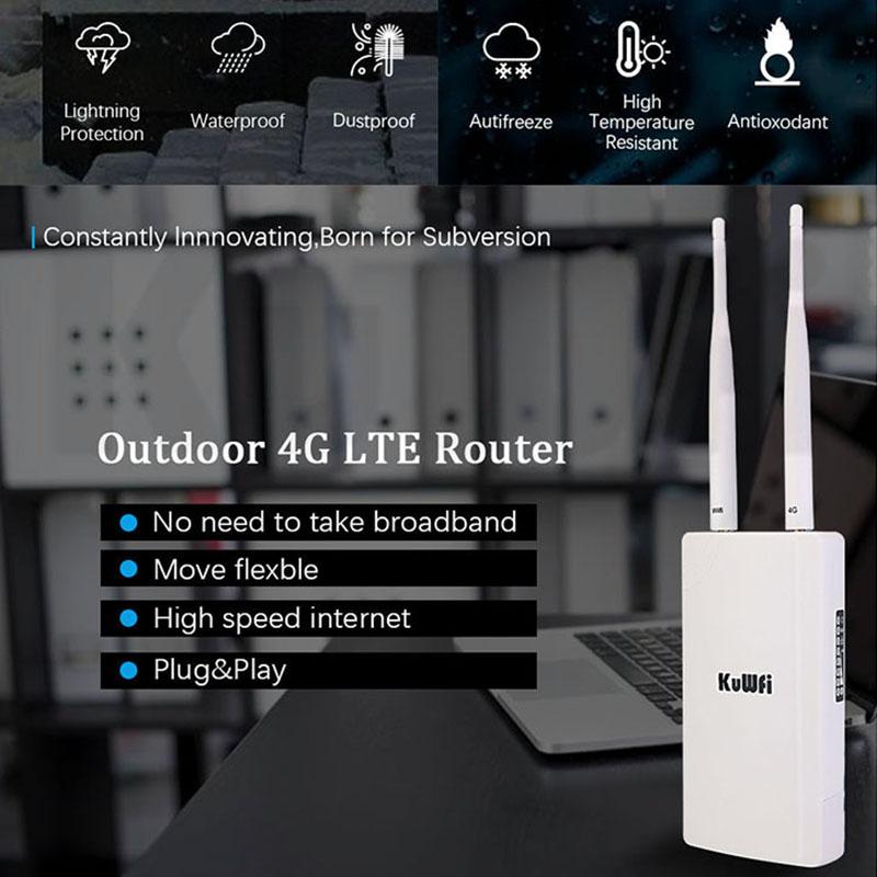 Изображение товара: Уличный wifi роутер KuWFi 4g,роутер wi fi с сим картой 4g слотом для , 150 Мбит/с CAT4,Внешний усилитель Wi-Fi сигнала для любой погоды, удлинитель для IP-камер
