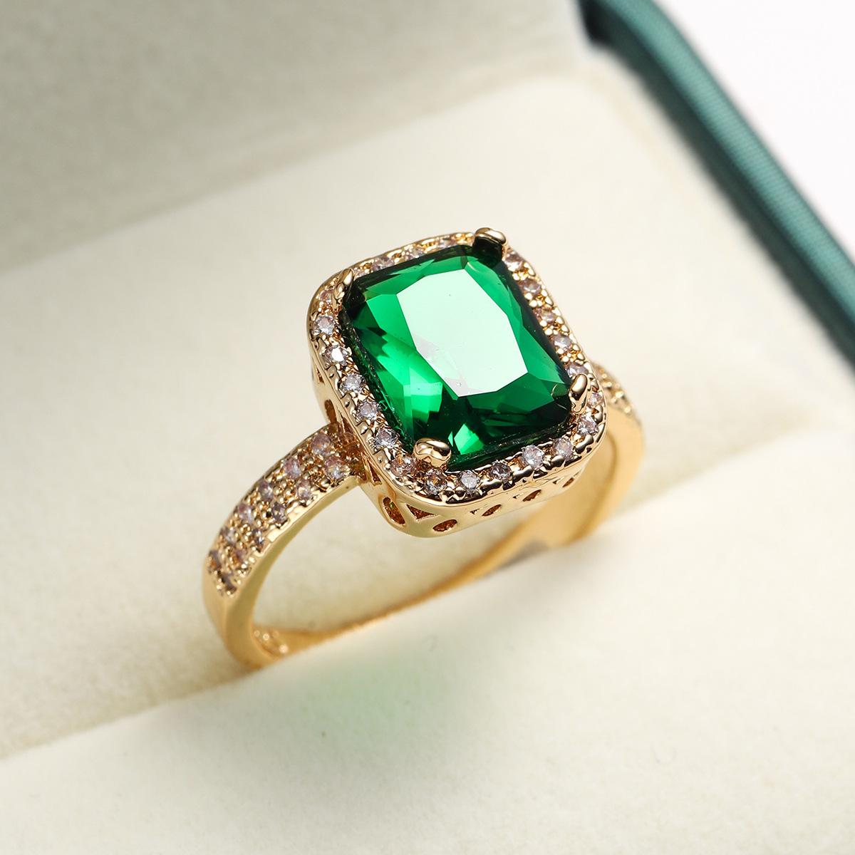 Изображение товара: Модные 18KRGP Позолоченные Зеленые циркониевые обручальные кольца, женские свадебные кольца, вечерние ювелирные изделия, подарок на палец