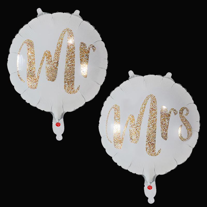 Изображение товара: Шары воздушные из фольги с блестками, круглые шарики из белого золота 18 дюймов с надписью «Mr & Mrs» для свадьбы, Дня Святого Валентина, мероприятия, праздника, 10 шт.