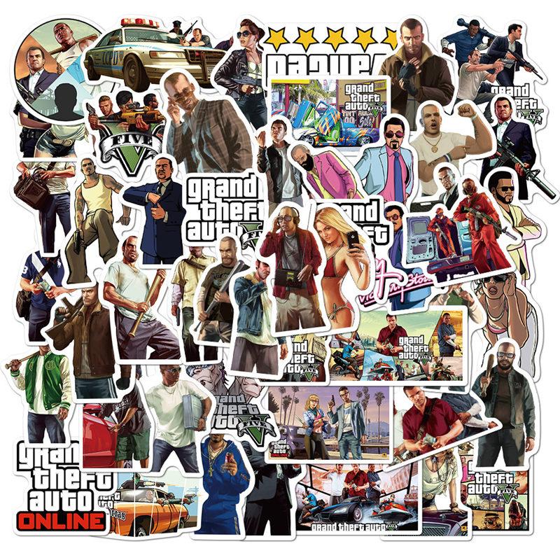 Изображение товара: Стикеры для игр GTA, 50 шт., граффити, Дорожный чемодан, гитара, ноутбук, велосипед, водонепроницаемые крутые классические наклейки, шуточные автомобильные игрушки