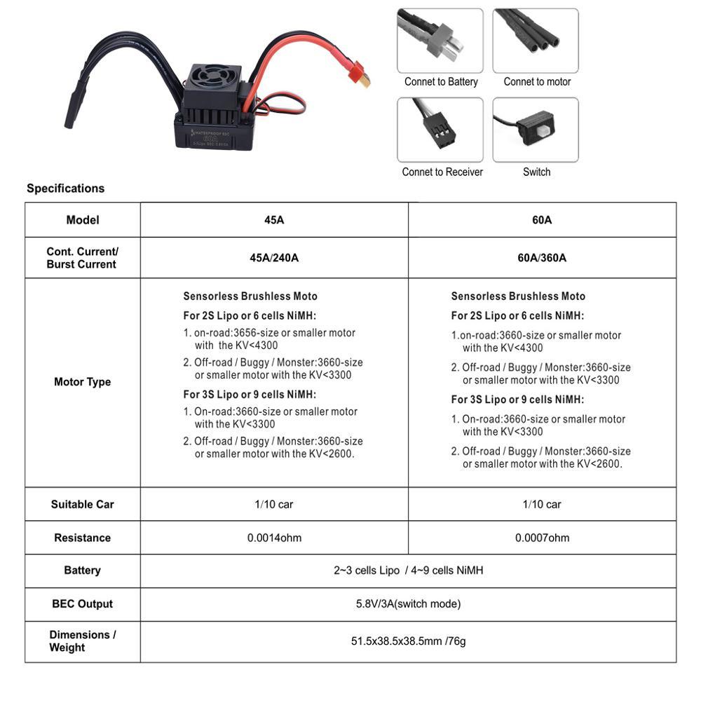 Изображение товара: SURPASS HOBBY 60A водонепроницаемый бесщеточный ESC Профессиональный ESC для HSP HPI Tamiya Redcat 1/10 RC багги грузовик автомобиль