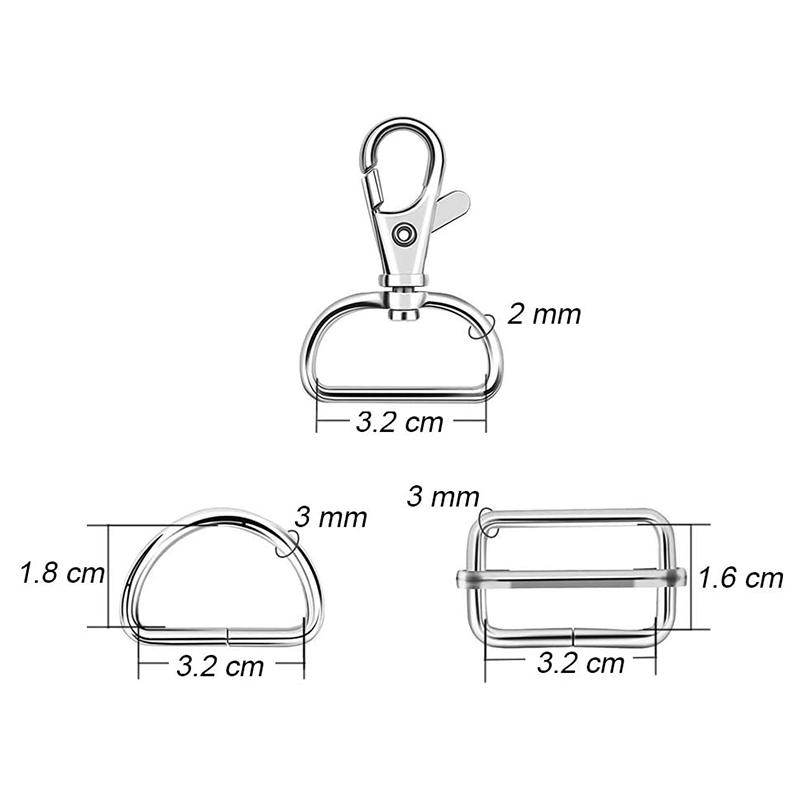 Изображение товара: Горячие 60 шт 32 мм металлические D кольца для затычек вертлюжные защелкивающиеся крючки Tri-Glide пряжки для ручного оборудования (серебро)